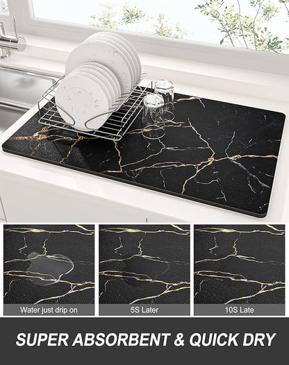 Rnivvi Dish Drying Mat for Kitchen Counter, XL 15 x 24" Cute Marble Absorbent - Image 3