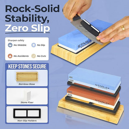 Premium Knife Sharpening Stone Set – Dual Grit Whetstones, Leather Strop - Image 3