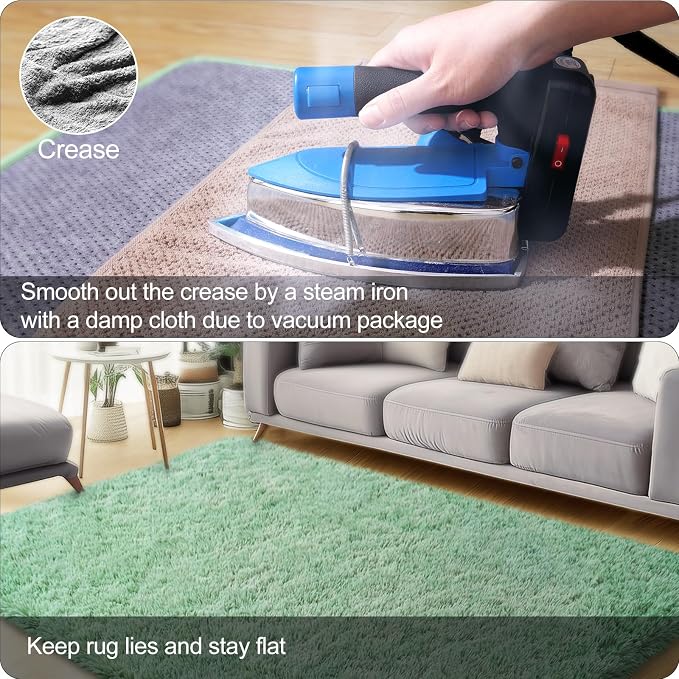 qulint Bedroom Area Rug 4x6, Fluffy Soft Shag Sage Green Rugs - Image 5