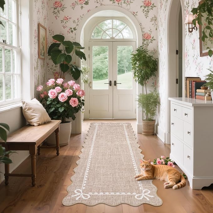 GarveeHome Scalloped Bow Rug for Living Room, Solid Camel Rug for Dorm - Image 8