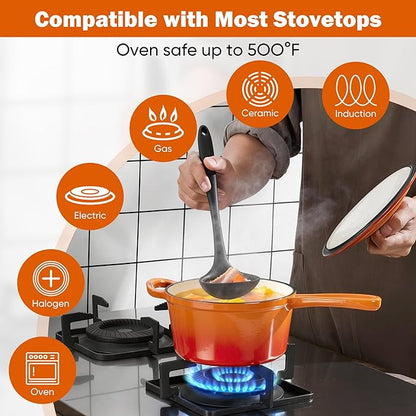 Homikit Small Cast Iron Pot, 2 QT Enameled Cast Iron Sauce Pan - Image 5