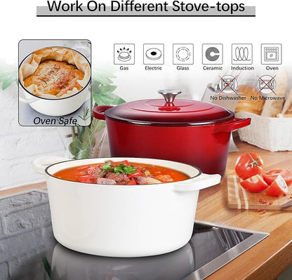E-far 7QT Enameled Dutch Oven, Cast Iron Dutch Oven Pot - Image 6