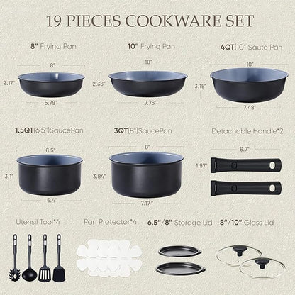 CAROTE 19PCS Ceramic Cookware Sets, Pots and Pans Set Non Stick Non Toxic - Image 2