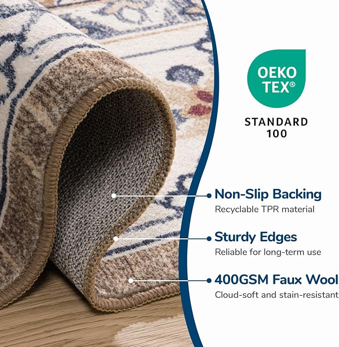 Lessymo 2 x 4 Entryway Rug, Machine Washable Area Rugs Boho Faux Wool Low Pile - Image 6
