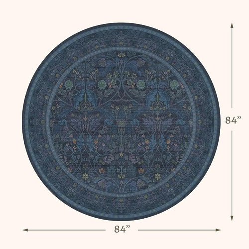 7ft Round Rug for Living Room, Dark Blue Oriental Floral Circle Area Rug - Image 2