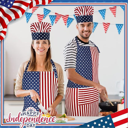 SATINIOR USA 4th of July Flag Kitchen Chef Hat Adjustable Apron 250th - Image 5