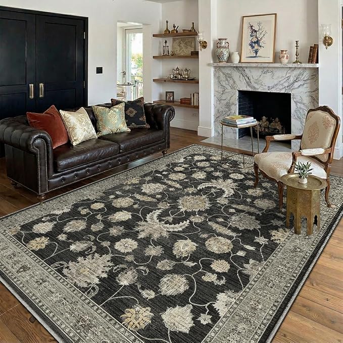 4x6 Area Rug for Living Room-Vintage Farmhouse Boho Floral Washable Stain - Image 5