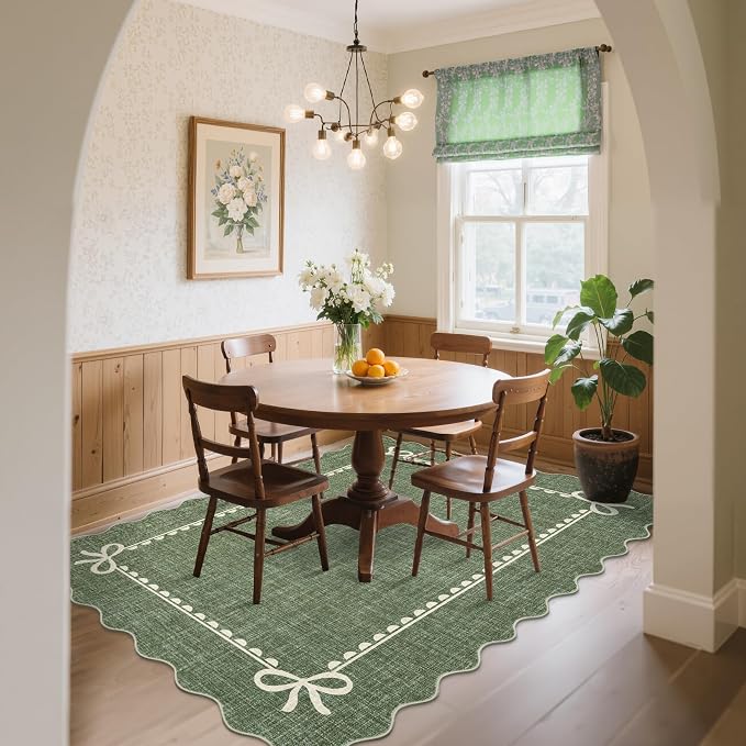 GarveeHome Scalloped Bow Rug for Living Room, Solid Green Rug for Dorm - Image 8