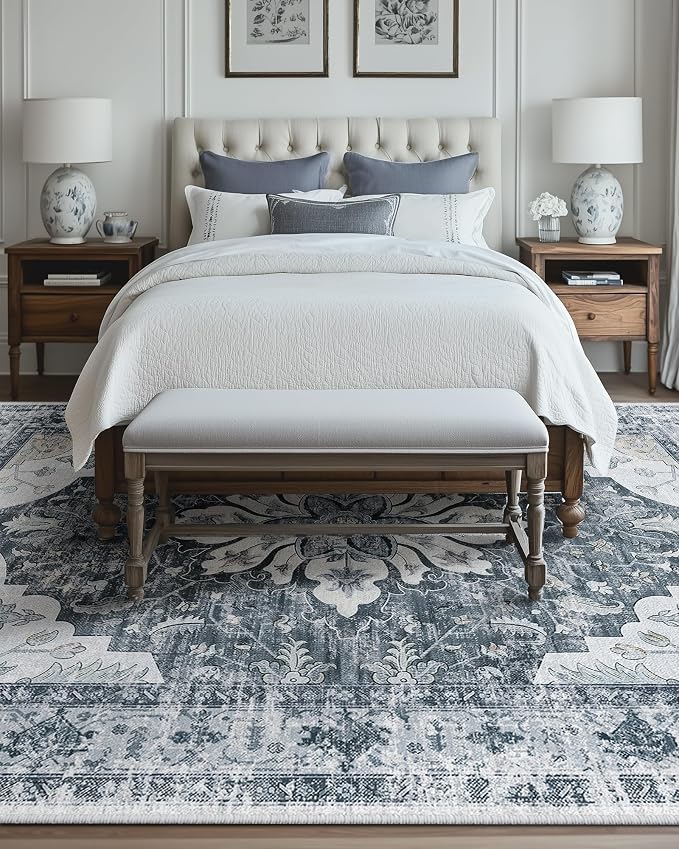 RELEANY Area Rugs 8'x10' Washable Non-Slip, Floral Vintage Distress Medallion - Image 2