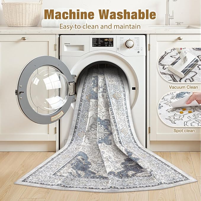 cotiled 9x12 Area Rug Machine Washable Vintage Carpet - Image 3