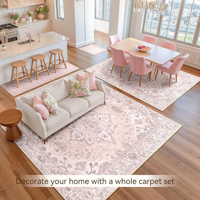RELEANY Area Rugs 8'x10' Washable Non-Slip, Floral Vintage Distress Medallion - Image 9