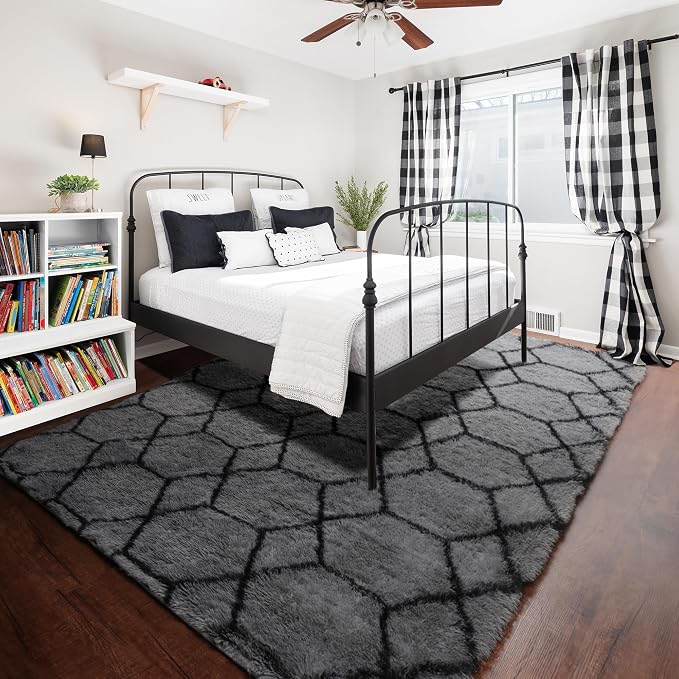 ONASAR 7x9 Area Rugs for Living Room Bedroom, Large Fluffy Grey and Black Throw - Image 8