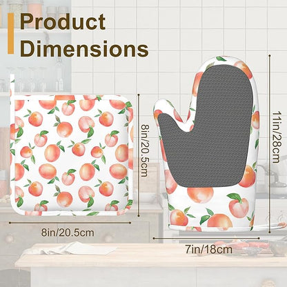 Watercolor Peaches Oven Mitts and Pot Holders Sets, Silicone Kitchen Mitts - Image 2