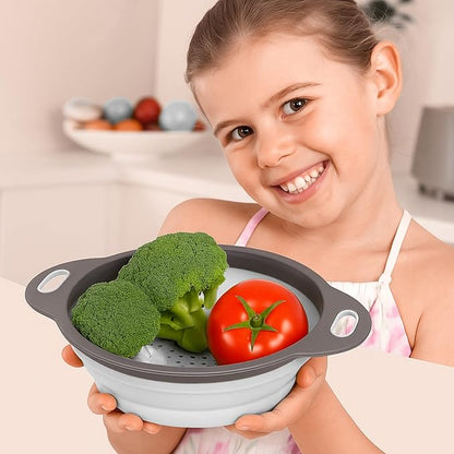 White Round Silicone Collapsible Colander – Silicone Round Kitchen Strainers - Image 8