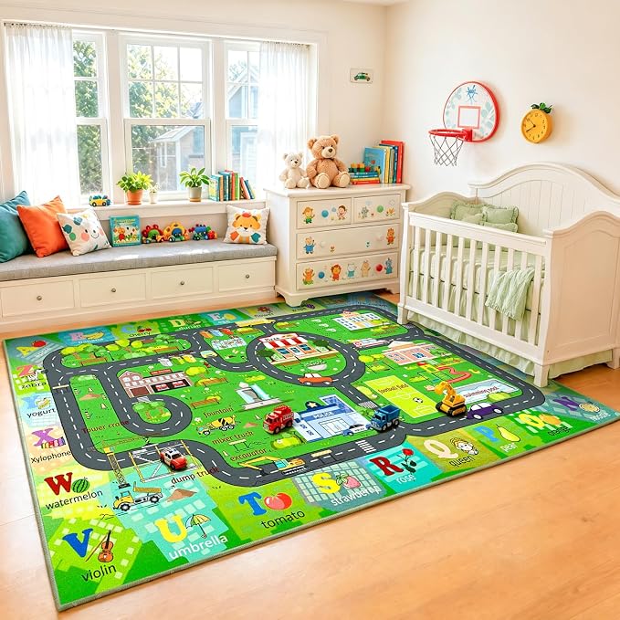 Chicrug 7x10 Car Road Area Rug for Kids Playroom Bedroom, Non Slip Low Pile - Image 5