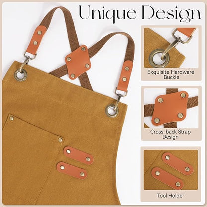 Chef Aprons for Men Women with Large Pockets, Cotton Canvas Water Repellent - Image 5