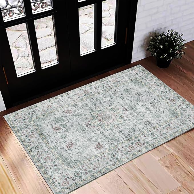 CHAMPLANT Washable Area Rug 2'x3' Door Mat Vintage Distressed Doormat Indoor by CHAMPLANT