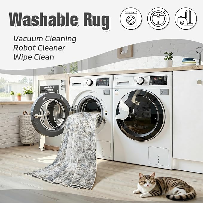 Area Rug 8x10 Living Room Rug Washable: No-Slip Abstract Soft Thin Large Brown - Image 2