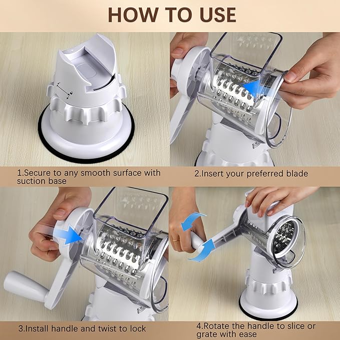 Rotary Cheese Grater Hand Crank, Vegetable Slicer - Image 7