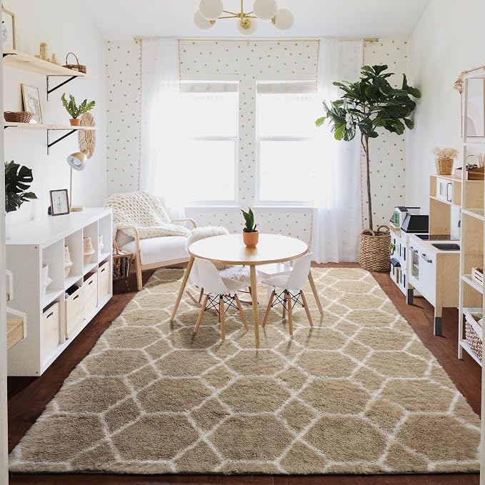 ONASAR Living Room Area Rug 6x9, Large Beige and White Geometric Floor Rugs - Image 8