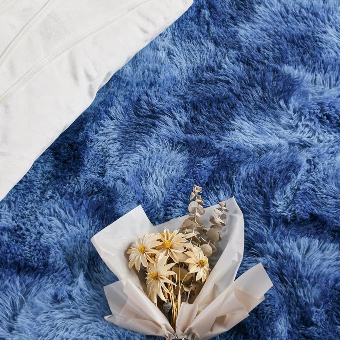FlyDOIT Large Area Rugs for Living Room, 4x6 Feet Tie-Dyed Navy Blue Shaggy Rug - Image 5