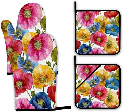 Poppy Flower Oven Mitts and Pot Holders by Unknown