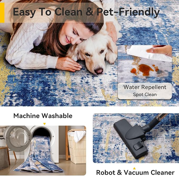 RELEANY Washable Area Rugs 9'x12' Non-Slip Modern Abstract Soft - Image 3