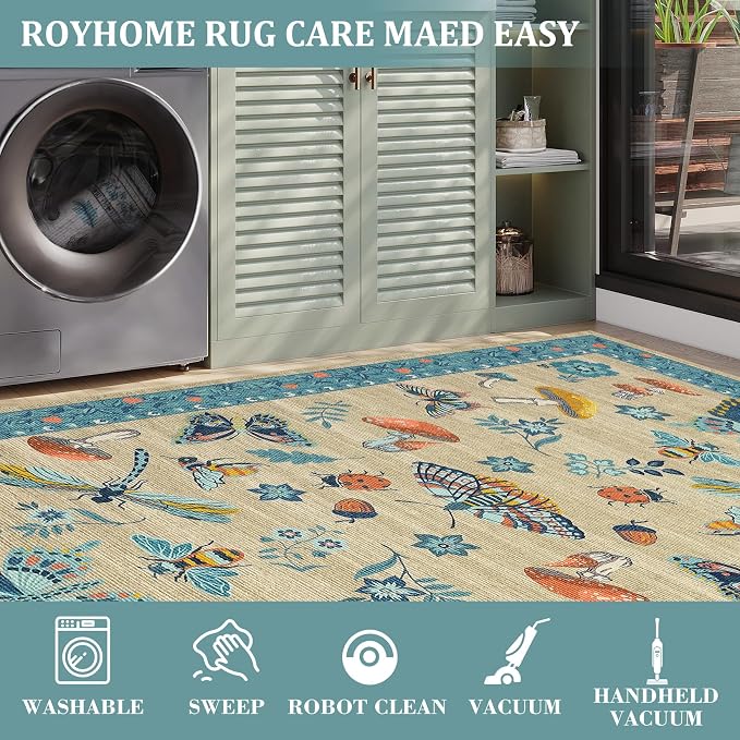 Mushroom Insect Washable Rug 5x7 Area Rugs - Image 6