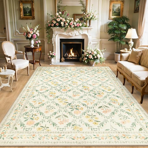 10x12 Area Rugs for Living Room: Floral Washable Rug Vintage Large Soft Boho by PLHXFRSoftAreaRugs