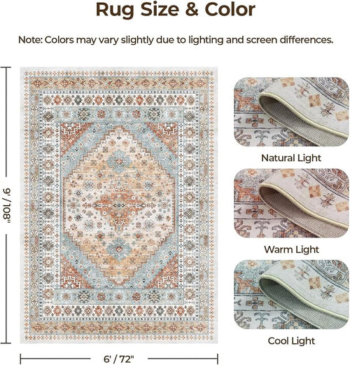 6x9 Washable Area Rugs, Large Living Room Rug, Vintage Boho Carpet, Non Slip & - Image 2