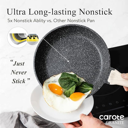 CAROTE Non Stick Frying Pan Skillet Set, Omelet Pan, Healthy Non Toxic Granite - Image 3