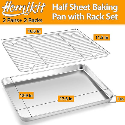 Homikit Baking Sheet with Rack Set, 18x13 Inches Stainless Steel Half Cookie - Image 2