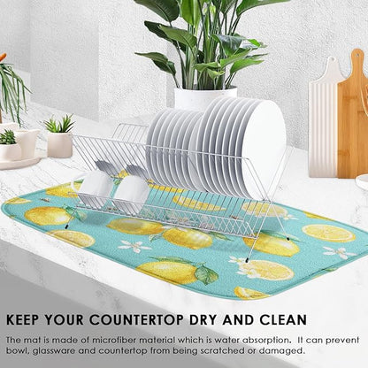 Sanwarm Absorbent Dish Drying Mat, Watercolor Lemons Yellow Fruit Lime - Image 4