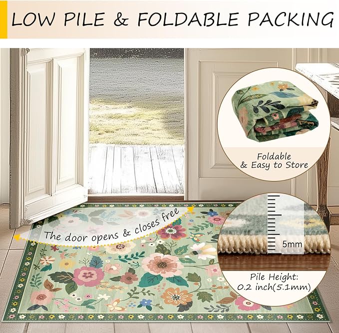 RELEANY Floral 8x10 Area Rugs Washable Print Boho Cute Carpet Non Slip Flower - Image 4