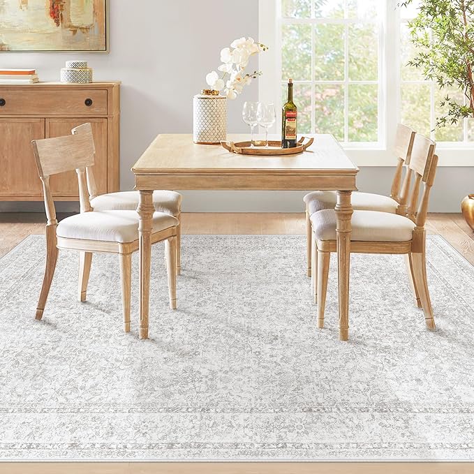 5x7 Area Rugs for Living Room: Washable Vintage Floral Rug Low Pile Non-Slip - Image 6