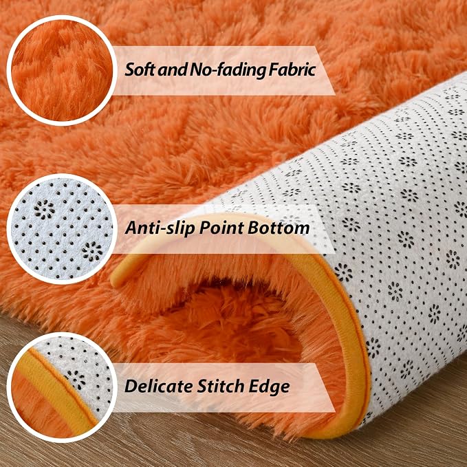 Andecor Shag Area Rug for Living Room, 4x6 Feet Orange Soft Fluffy Indoor Plush - Image 5