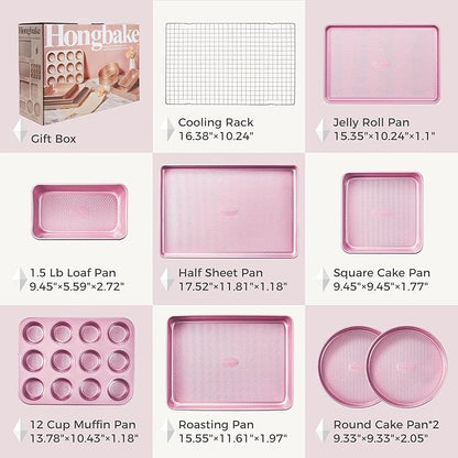 HONGBAKE 9-Piece Baking Pans Set Nonstick, Stackable Non Toxic Bakeware Sets - Image 6