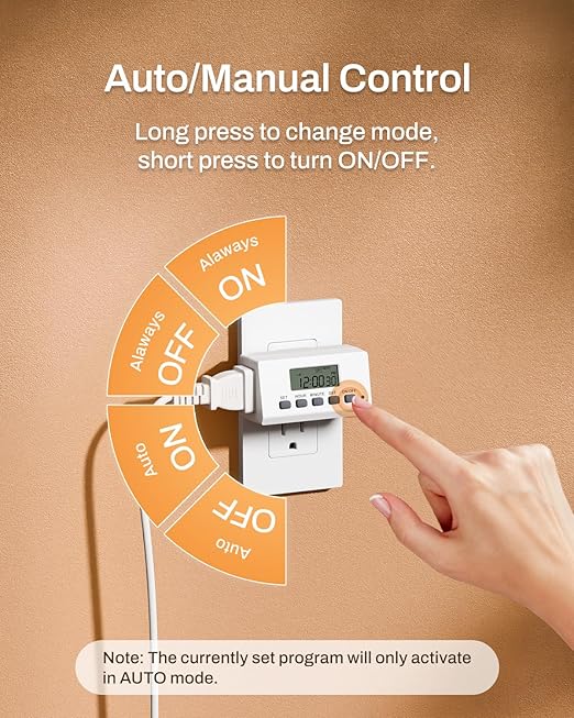 BN-LINK Indoor Digital Timer Outlet, 24 Hour Light Timer Easy Programmable - Image 3