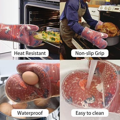 Oven Mitts Set of 2 with Transparent Clear Silicone Shell and Nice Shell Flower - Image 5