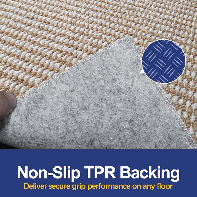 Dirt Trapping Door Mat 36x60, Taupe & White Faux Jute Entryway Rug | Low-Profile - Image 3
