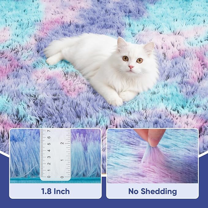 Rainbow Fluffy Rugs for Girls Bedroom: 9x12 Large Shag High Pile Area Rug - Image 5