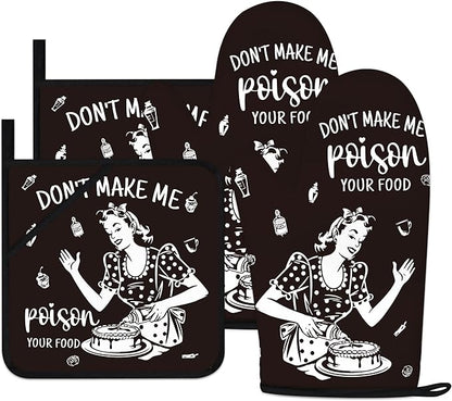 Funny Oven Mitts and Pot Holders Sets Black Kitchen Accessories Cute Kitchen by HAISUKA