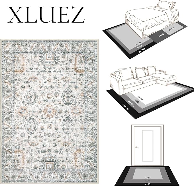 XLUEZ Area Rug 10x14 Living Room Rugs, Machine Washable Vintage Distressed Boho - Image 8