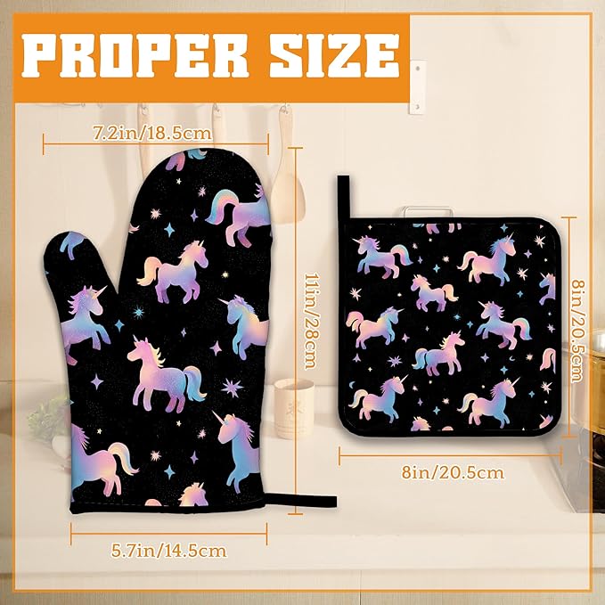 Cute Unicorn Pattern Oven Mitts and Pot Holders Set - Image 2