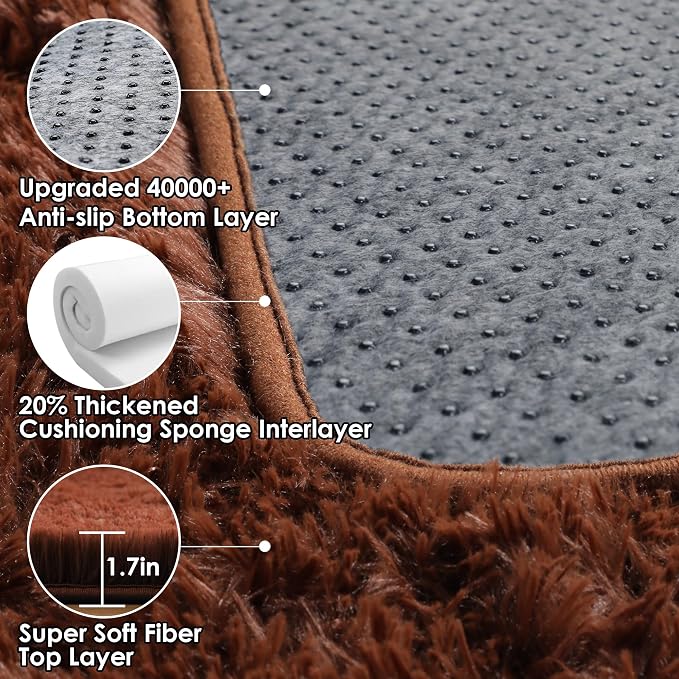 ONASAR Brown Rugs for Living Room Bedroom, 5x8 Fluffy Bedside Area Rug - Image 3