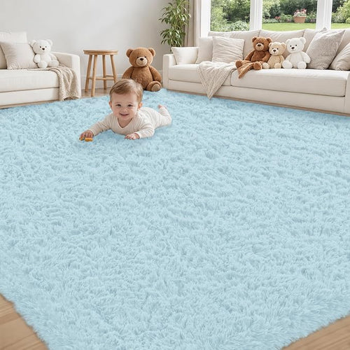 8x10 Area Rug for Living Room:Ultra Soft Fluffy Shag Teal Blue Rugs, Large by Unknown