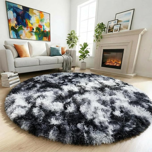 Amdrebio Black White Grey Round Rug 5Ft Circle Area Rugs by Amdrebio