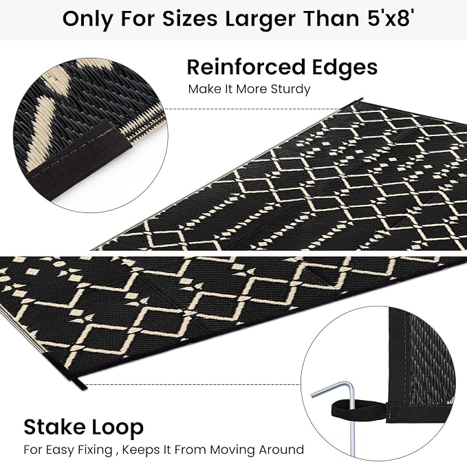 Smiry Outdoor Rug 8x10 ft, Waterproof Reversible Plastic Straw Rugs, Boho - Image 4