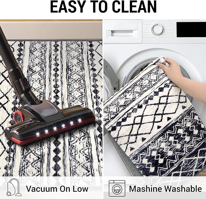 KUTA Boho Runner Rug for Hallway 2.6x16 Moroccan Washable Black Navy Blue Rugs - Image 5