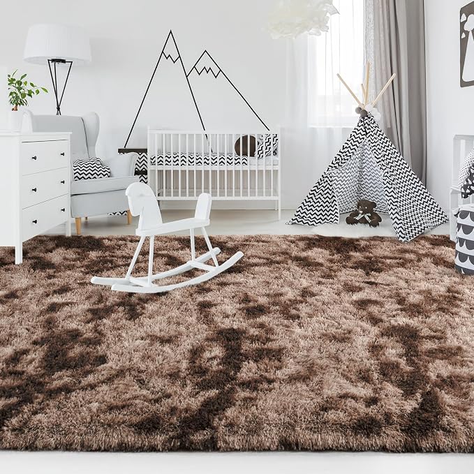 FlyDOIT Large Area Rugs for Living Room, 4x6 Feet Tie-Dyed Coffee Shaggy Rug - Image 4